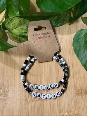 🖤🏈Raider Nation 2-Piece Stretchy Beaded Bracelet Set |Handmade |Bracelet Stack